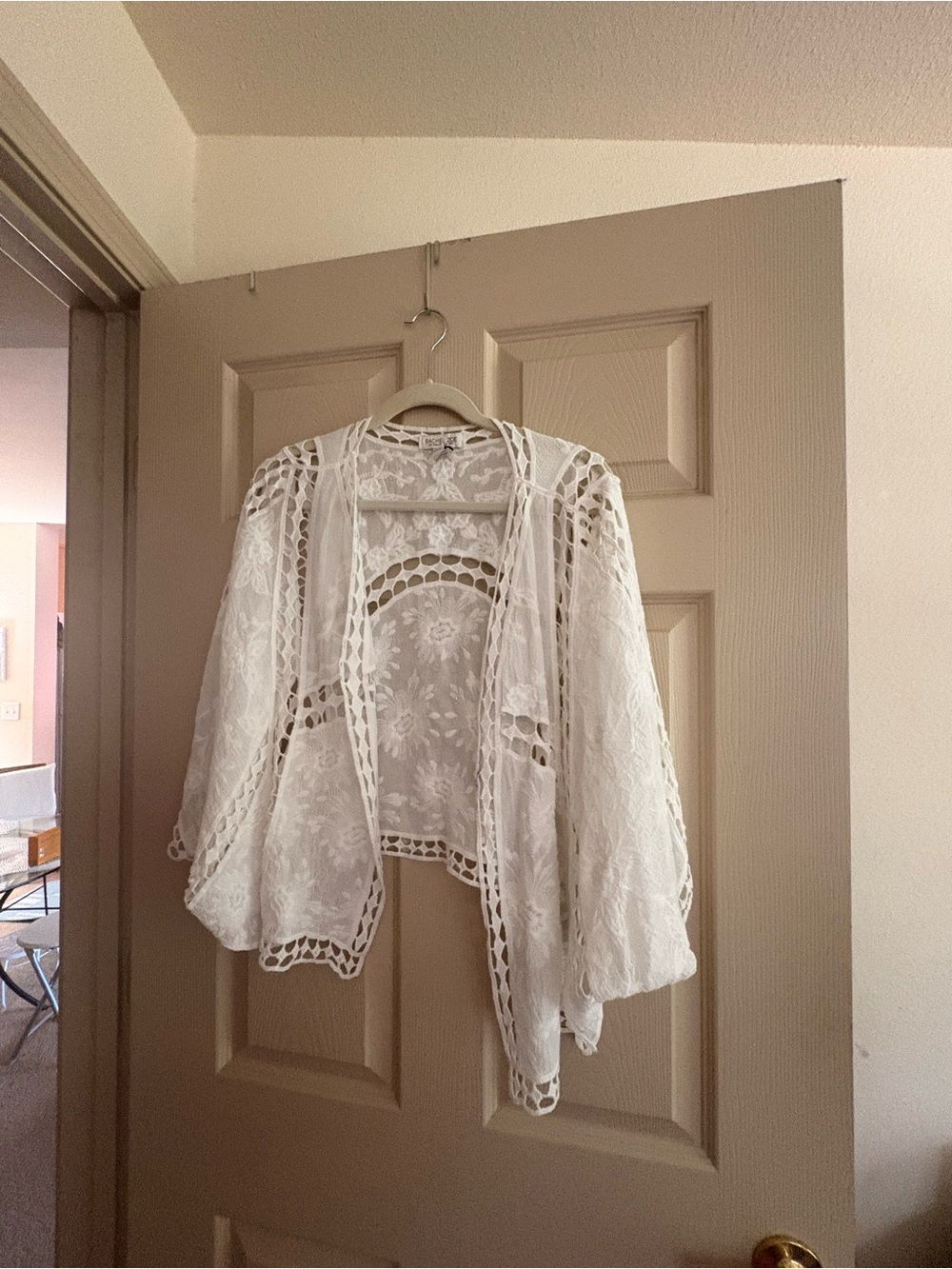 Rachel Zoe White Lace Crochet-Trim Open Kimono